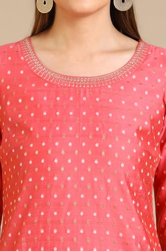 Image of Aurelia Women's Round Neck Embroidered Straight Chanderi Butti Kurta