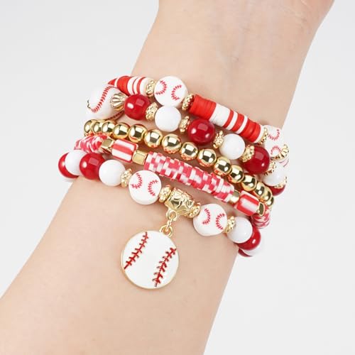 Image of Football Baseball Soccer Beaded Bracelets for Women Stackable Game Day Sports Theme Bracelet