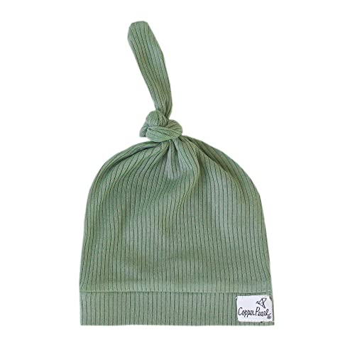 Image of Copper Pearl Baby Beanie Hat Top Knot Stretchy Soft Clover