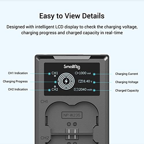 SMALLRIG Baterías Compatible con NP-W235 de Repuesto para Cámara (2 Pack) y Juego de Cargador de Pantalla LCD,Recargable para Fujifilm GFX 50S II,GFX 100S,para Fujifilm X-T4,VG-XT4,X-T5X-H2S- 3822 - imagen 6