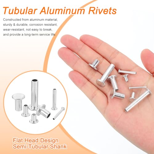 QUARKZMAN 50 Stück Halbhohlnieten, 3mm x 16mm Aluminium Flachkopf Halbhohle Nieten für Industrie Haushaltsreparatur Befestigung, Silber