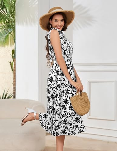 Image of Bbonlinedress Women Summer Floral Boho Casual Midi Sundress Spaghetti Strap Beach Smocked Wedding Guest Flowy Dress