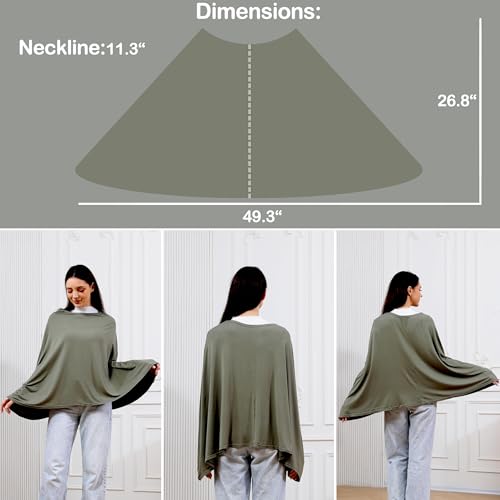 Nursing Cover for Breastfeeding, Cotton Blend Soft & Breathable Breastfeeding Cover up, 360°Full Coverage Nursing Poncho, Baby Car Seat Cover for Nursing (Army Green) - Image 5