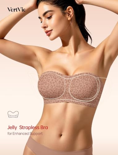 Image of Vertvie Womens Strapless Bra Jelly Push Up Seamless Bandeau Bra Wireless Non Slip Silicone Tube Top Bras Padded Bralette