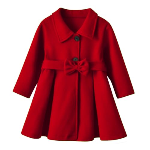 Image of USKIDKK Toddler Baby Girl Clothes Jacket Coat Long Sleeve Solid Color Buttons Dress Coat Fall Winter Outfit (Red,4-5T)
