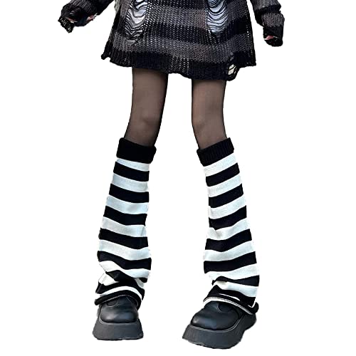 Women Girl Flared Leg Warmers Striped Knit Socks Over Knee Wide Leg Warm Knitted Pile Elephant Socks