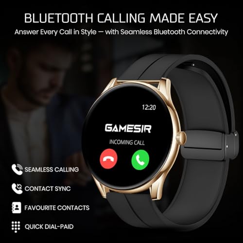 Image of GameSir Glavito Round Dial Smartwatch with 1.49 inch AMOLED Display, 100+ Sports Modes, IP67, Bluetooth Calling, Functional Crown Control, Health Tracking, 100+ Watch Faces, Men & Women (Magnetic Black)