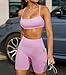 OMKAGI 2 Piece Workout Sets for Women Open Back Padded Sports Bras Booty Shorts with Pockets Gym Outfits(XS,422-Light Pink)