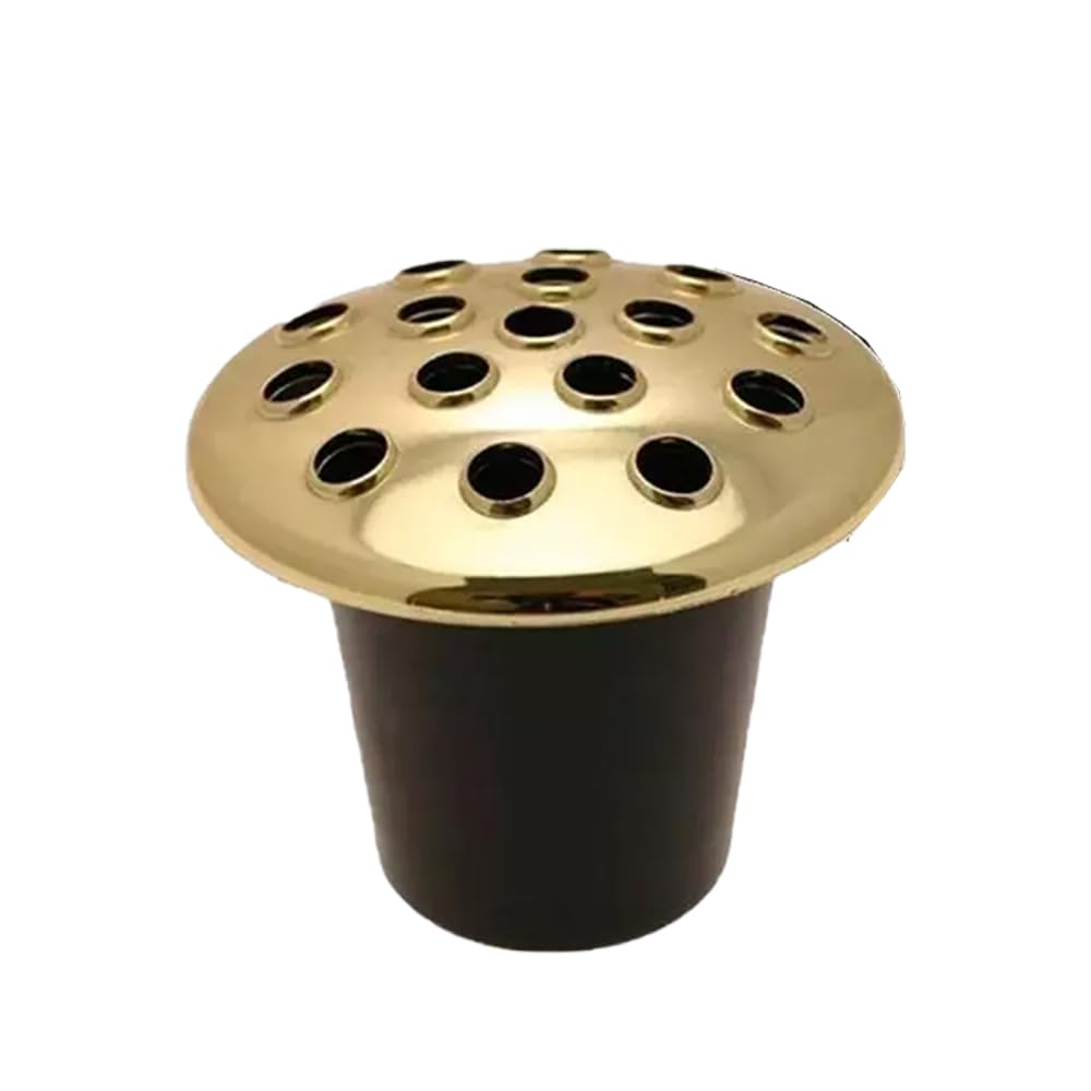Shopior Gold-Top Black Memorial Grave Vase With Gold Lid – Weatherproof Cemetery Flower Holder For Headstones & Graves | Durable Plastic Graveside Flower Vase For Fresh & Artificial Flowers (Gold - 1Pack)