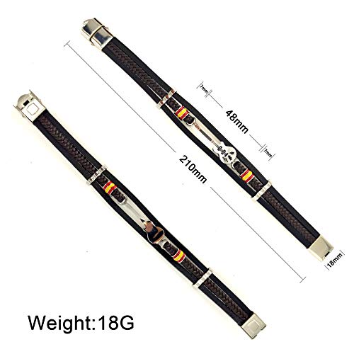 Eymi Mens Leather Cuff Bracelet Handmade Black Multi-Layer Cowhide Woven Rope Guitar Bangle, 8.3inch[Adjustable]3