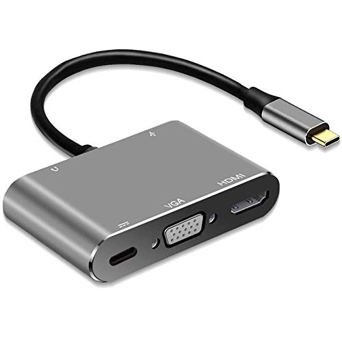 DIWUER USB c a HDMI VGA Adaptador, 5 en 1 Hub Tipo C a HDMI 4K VGA 1080P USB3.0 y PD3.0 Audio Multipuerto Adaptador para MacBook/Macbook Pro/Huawei/Samsung Otros USB C Dispositivos etc