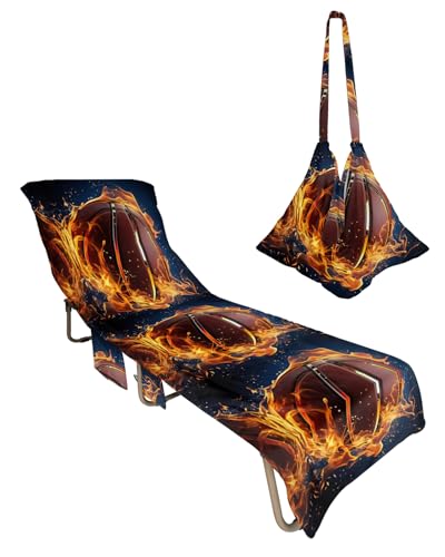 Basketball Beach Lounge Chair Towel Cover, Soft Chaise Lounge Towel with Side Pockets Patio Pool Chairs Cover for Beach/Pool Sunbathing 29x85 Flame Basketball Modern Abstract Art