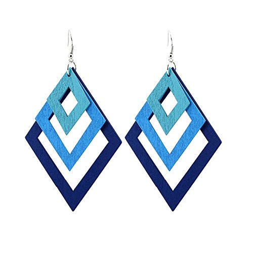 Kuizhiren1 Boucles d'oreilles à tige pour filles et femmes, créatives multicouches irrégulières Crochets en bois rétro, boucles d'oreilles pour femme - Noir bleu Cover