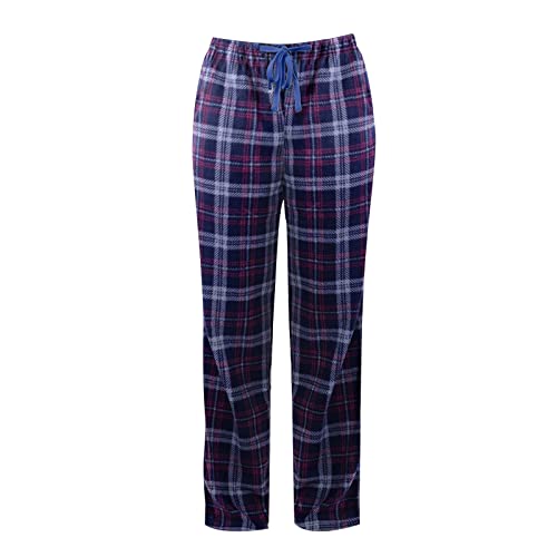 Calça de pijama de flanela feminina com bolsos e cordão confortável xadrez calça de lounge casual de