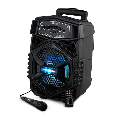 Wicked Gizmos Rechargeable Karaoke Speaker with Trolley Handle, Bluetooth, AUX, Microphone, LED lighting For DJ Parties Birthdays Music Outdoor Indoor