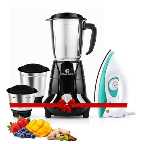 Image of Berlin 750W Juicer Mixer Grinder With 1000W Phuket Dry Iron Combo | 3 Jar | Perfect for Juicing, Mixing, Blending | Stainless Steel Blades | Black | 2 Years Warranty