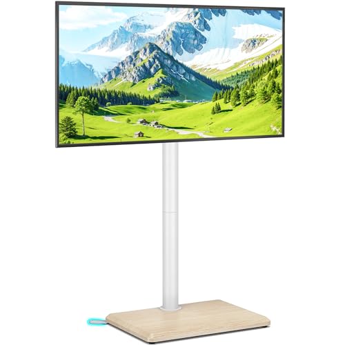 Rfiver Swivel Floor TV Stand with Mount for 32-65 inch TVs up to 88 lbs, Height Adjustable Tall TV Stand with Wood Base, Saving Space Design for Bedroom, Living Room and Corner, Oak