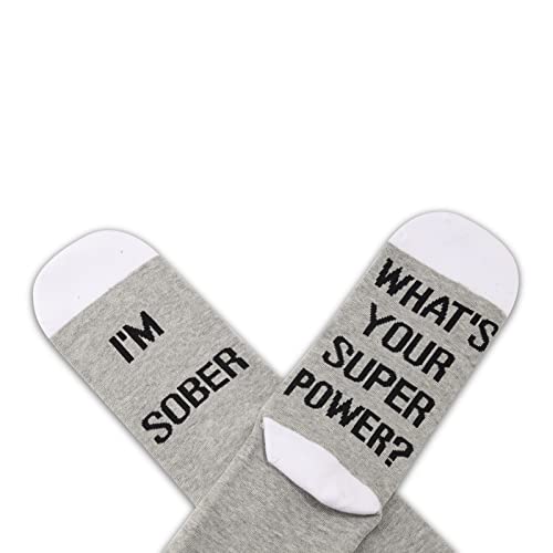 G2TUP 2 Pairs Sober AF Gift I’m Sober What’s Your Superpower Sobriety Socks AA NA Recovery Socks Addiction Recovery Inspirational Gift (I’m Sober)4