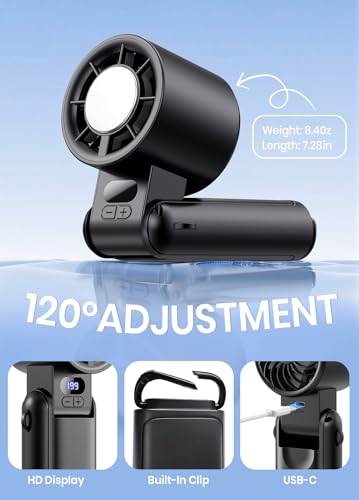 Image of Portable Handheld Turbo Fan, 1-199 Speed Adjustable, Dark Black