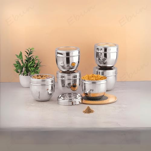 Image of Ebun Stainless Steel See Through Containers for Kitchen | Conical Shape Small Stainless Steel Dabba Set for Kitchen | Steel Container with Lid | 200 Ml Capacity | Pack of 6