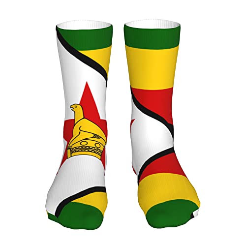 AOOEDM Drapeau du Zimbabwe Chaussettes de sport décontractées, chaussettes montantes fantaisie et confortables