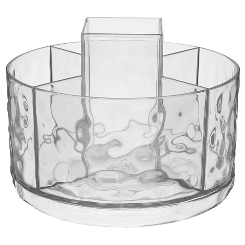 SOIMISS Soporte Giratorio de Mesa Transparente 360° 5 Compartimentos para Brochas de Maquillaje, Portalápices y Organizador de Cosméticos para Tocador y Oficina, Color Translúcido Claro
