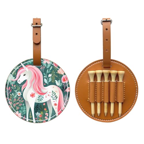 Unicorn with pink hair Brown Printed golf tee storage bag - portable design, easy to organize tee