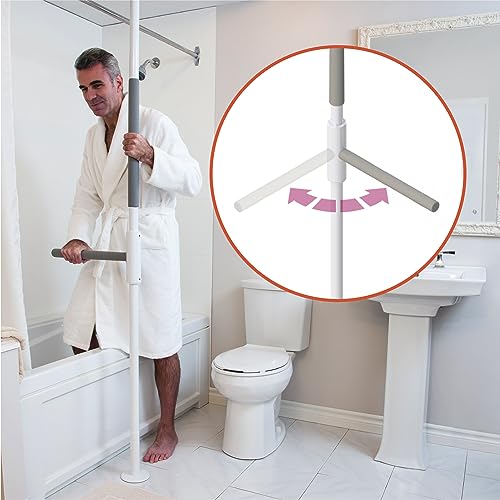 HEALTHCRAFT SuperBar, Floor to Ceiling Grab Bar (8FT), Universal Safety Transfer Pole with Anti Slip Adjustable Handle (16") – Shower, Bathroom & Home Fall Prevention for Seniors – Tension Mounted - Image 3