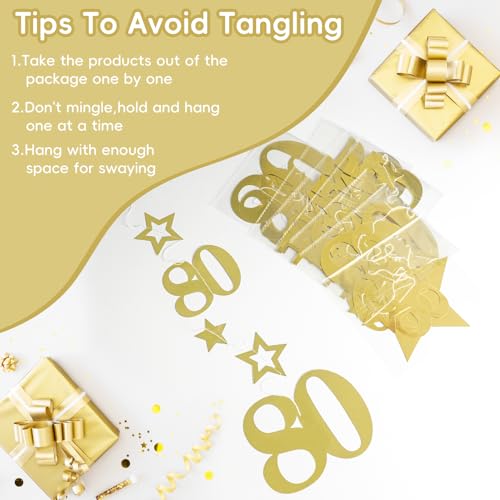 Image of Eucutur Gold 80th Birthday Decorations for Men Women, Pre-Strung Glitter Twinkle Number 80 Years Old Vintage 1946 Hanging Streamer Banner Party Supplies, Cheers 80th Birthday Anniversary Decor