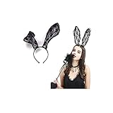 Faylay Cosplay Nightclub Prom Party Headwear Playful Lace Big Rabbit Ears Headband (TT14-Black)