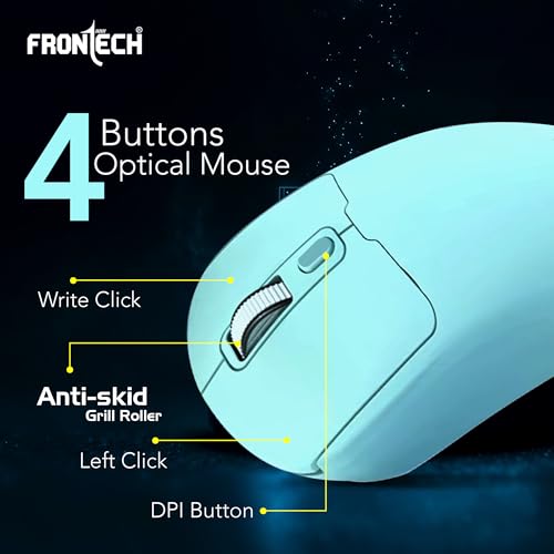 Image of FRONTECH MS-0058G Dual Mode Wireless Mouse | 2.4GHz | 1600 DPI | Bluetooth 5.0 | Ergonomic 4-Button Optical Mouse | Windows, Mac, Android Devices | Sky