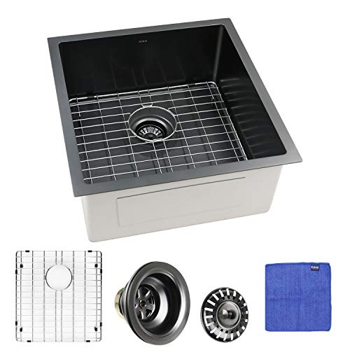19 Inch Black Kitchen Sink - Enbol 19x20 inch Stainless Steel Undermount Nano Kitchen Sink Black Single Bowl With Bottom Grid and Strainer SDC-1920-BL