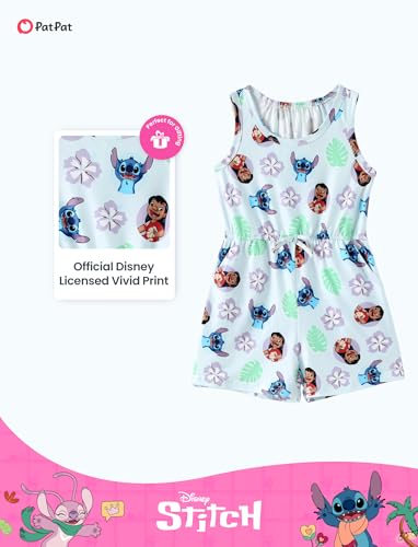 Image of Disney Princess Frozen Minnie Mouse Stitch Girls Romper With Pocket Sleeveless Jumpsuit One Piece Outfit For Toddlers & Kids