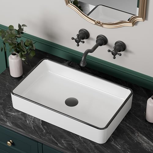 KES 20 Inch Bathroom Vessel Sink with Black Trim Above