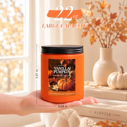 Image of Large Fall Candle Vanilla Pumpkin Scented, 3-Wick 22oz Long Lasting