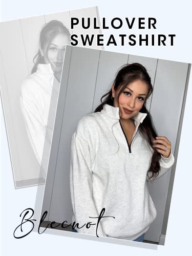 Blencot Women Half Zip Oversized Sweatshirts Long Sleeve Solid Color Drop Shoulder Fleece Workout Pullover Gray M #TOP2