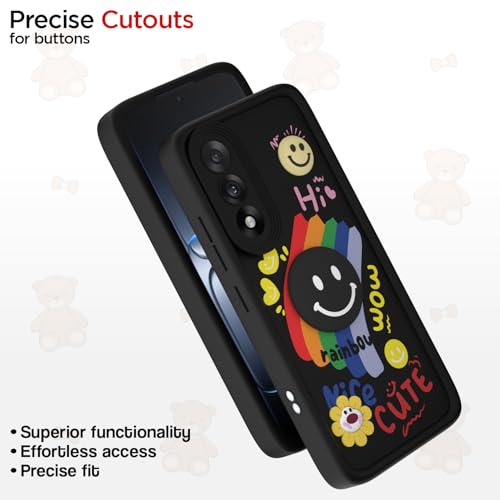 Image of Pikkme Back Cover for Oneplus Nord 5 5G | Soft Silicone| Cute Rainbow Smile & 3D Cartoon Flower Design | Shockproof Raised Camera Protection Bumper Case (Black)