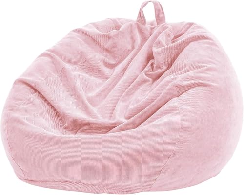 Nobildonna Bean Bag Chair Cover (No Filler) for Kids and Adults,Beanbag Stuffed Animal Storage Without Filling Plush Toys Holder and Organizer Soft Premium Corduroy 200L (Pink)