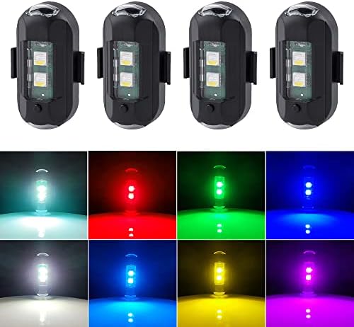 LECART 4Pcs LED Aircraft Strobe Lights Rechargeable Mini Led Light 8 Colors Magnetic Led Anti Collision Strobe Light Motorcycle Night Riding Flashing Light for Car/E-Bike/Drone/RC Boat/Bicycle