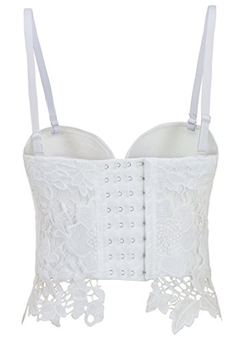 Imilan Women's Floral Lace Corset Crop Top Bustier Punk Club ((Us 6-8) L, White) #TOP2
