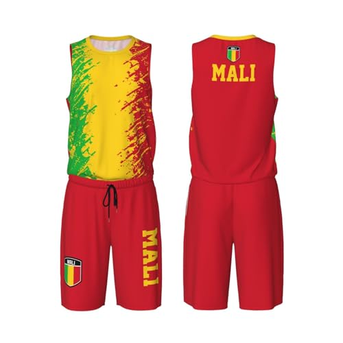 Mali Flag Grain (3) Basketball Jersey Uniform Suit for Men Adults Training Athletic Set