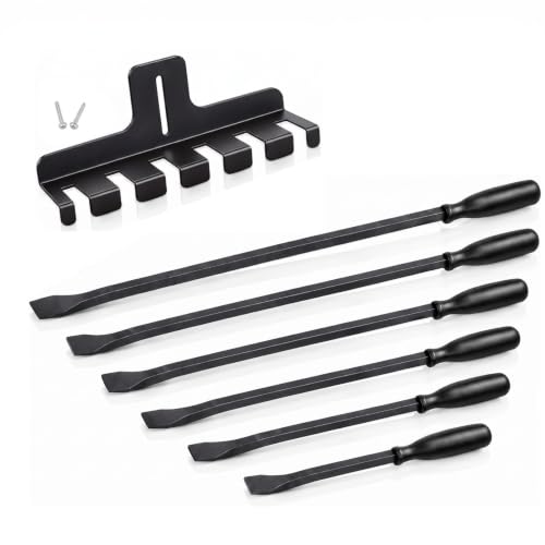 Leriton 6pcs Angled Pry Bar Set with Wall-mount Storage Rack, 8'' to 36" by Leriton - Used condition - US$94.99