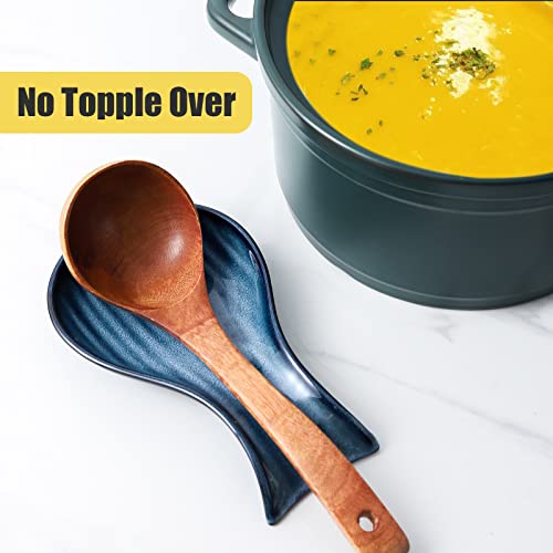 Image of Spoon Rest for Kitchen Counter and Stove Top, Hasense Porcelain Spoon Holder for Ladle Spatula and Tong, Large Cooking Utensil Rest for Home Kitchen and Coffee Bar Decoration, Navy