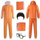 Adult Men Orange Tracksuit Uniform Sports Suit Zipper Jacket Top Sportswear with Glasses Wig (US, Alpha, X-Small, Regular, Regular, style3)