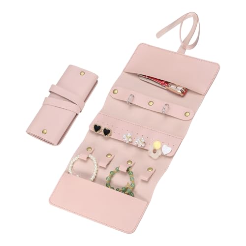 QUARKZMAN 2 piezas de Bolsa de Viaje para Joyas, Estuche Organizador de Joyas Plegable, Bolsa Portátil para Joyas para Anillos Collares Pendientes Pulseras Almacenamiento de Joyas, Rosa