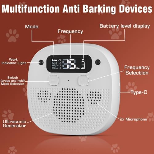 Anti Barking Device for Dogs, Dog Bark Deterrent Devices, Rechargeable Bark Box & Dog Barking Silencer with Remote Control 4 Modes, 50FT Ultrasonic Bark Control for Indoor & Outdoor Use, White - 3