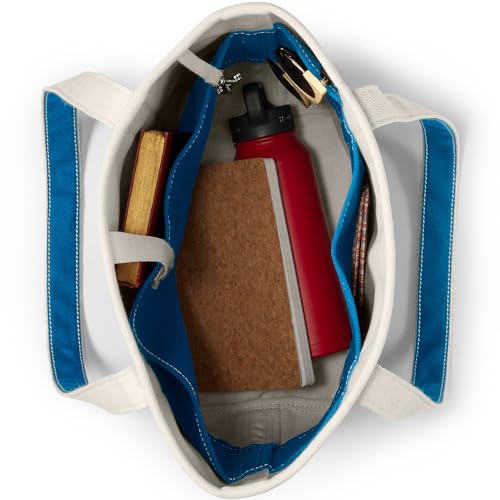 Image of Lands' End Natural Long Handle Open Top Canvas Tote Natural /beacon Blue Medium Long Handle
