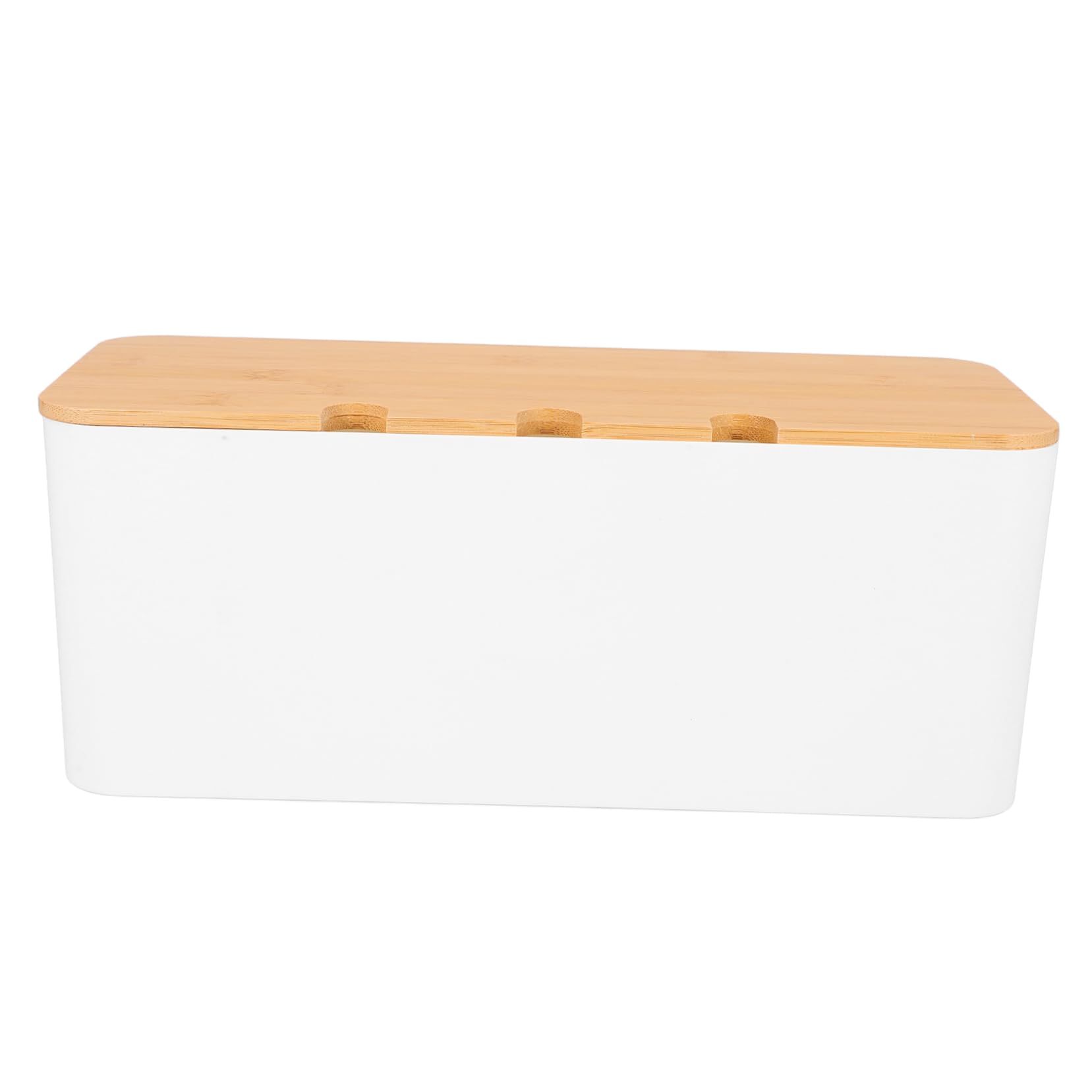 Veemoon Kabelmanagement Kasten Organizer für Schreibtisch Steckdosenleisten Kabelaufbewahrungsorganisator aus Weißem Pp mit Bambusdeckel Modernes und Glattes Design für Home Office