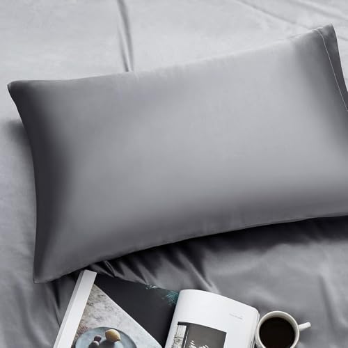 Image of RAGGLE Satin Silk Pillowcase for Hair and Skin Standard Size 18 inchX 28 inch with Soft Breathable Smooth Cooling Pillow Covers for Sleeping or Pillow Protector (4, Gray)
