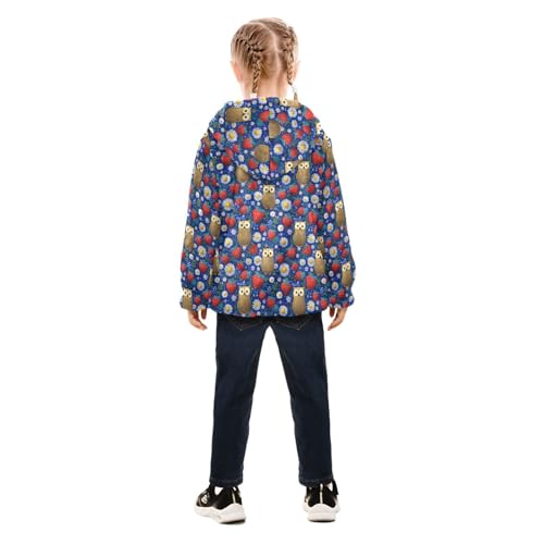 Strawberry Owl Toddler Fleece Jacket Baby Girls Hooded Zipper Long Sleeve Thick Warm Outerwear 3-10 Years4